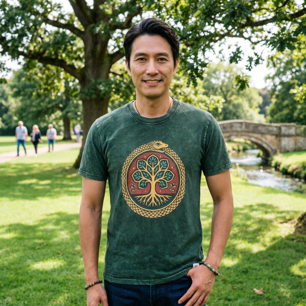 Nomad Sari Stonewashed Cotton T-Shirt - Tree of Life - Green - XL