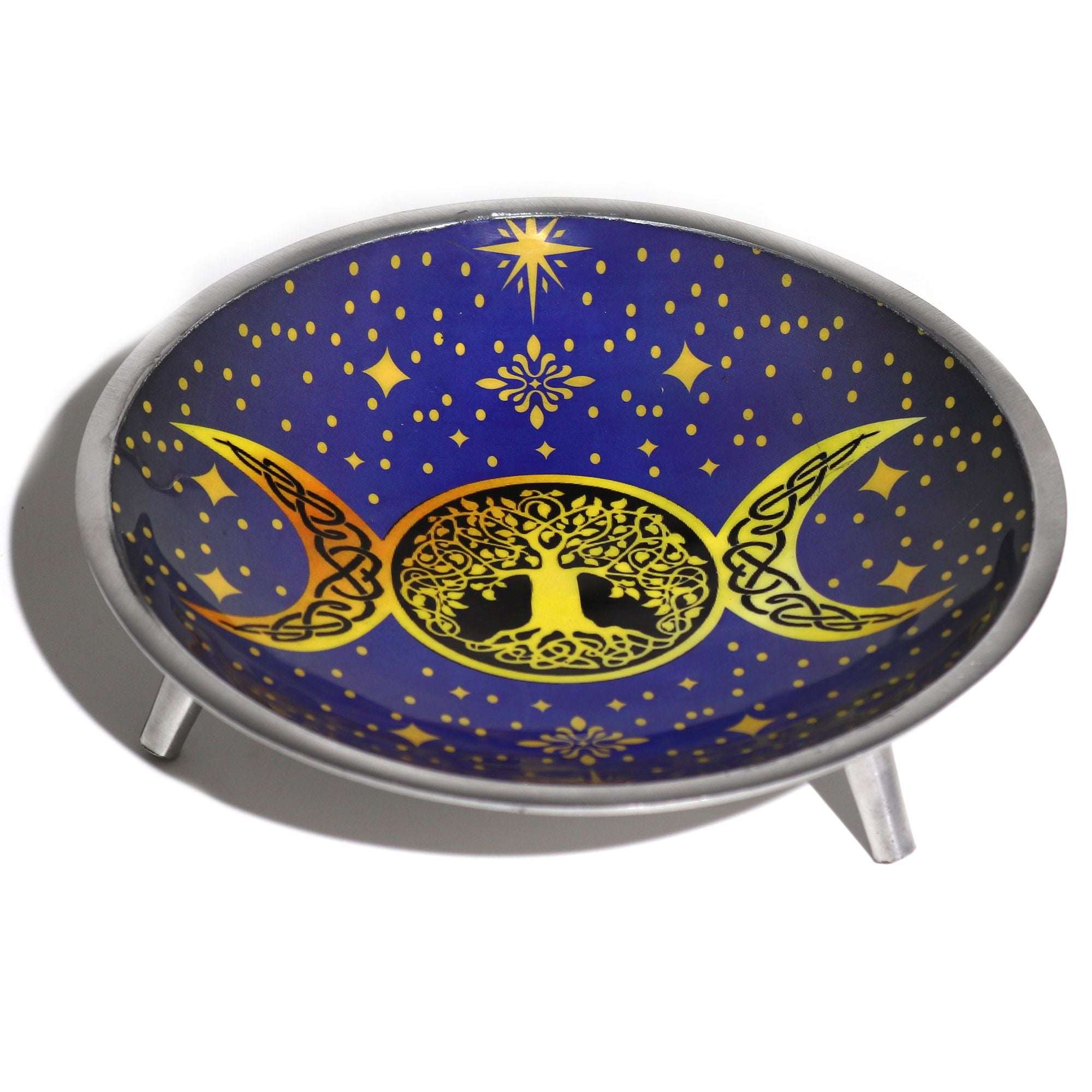 Triple Leg  Enamelled Offering Plate - Purple Triple Moon