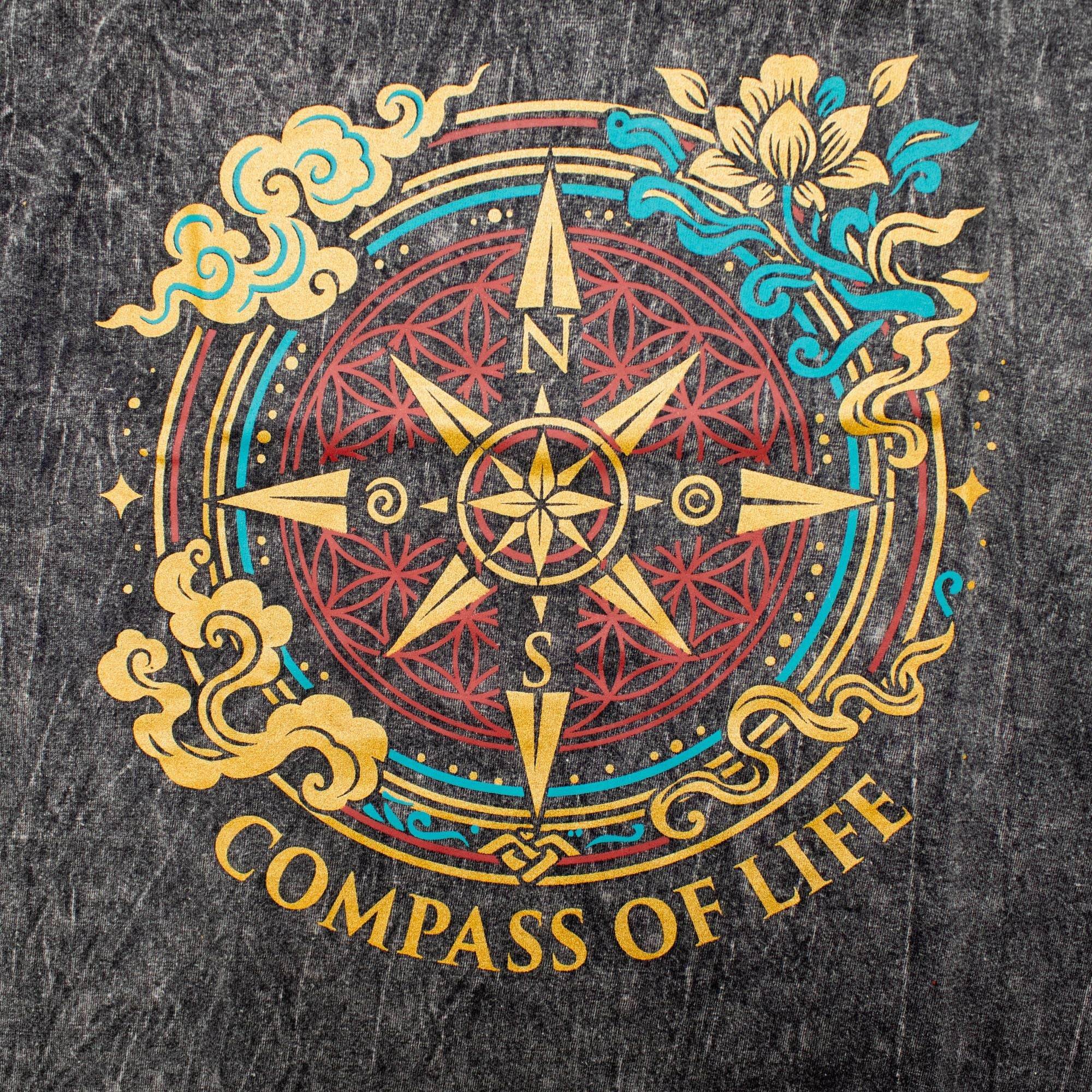Nomad Sari Stonewashed Cotton Tee | Compass of Life | Charcoal | XL