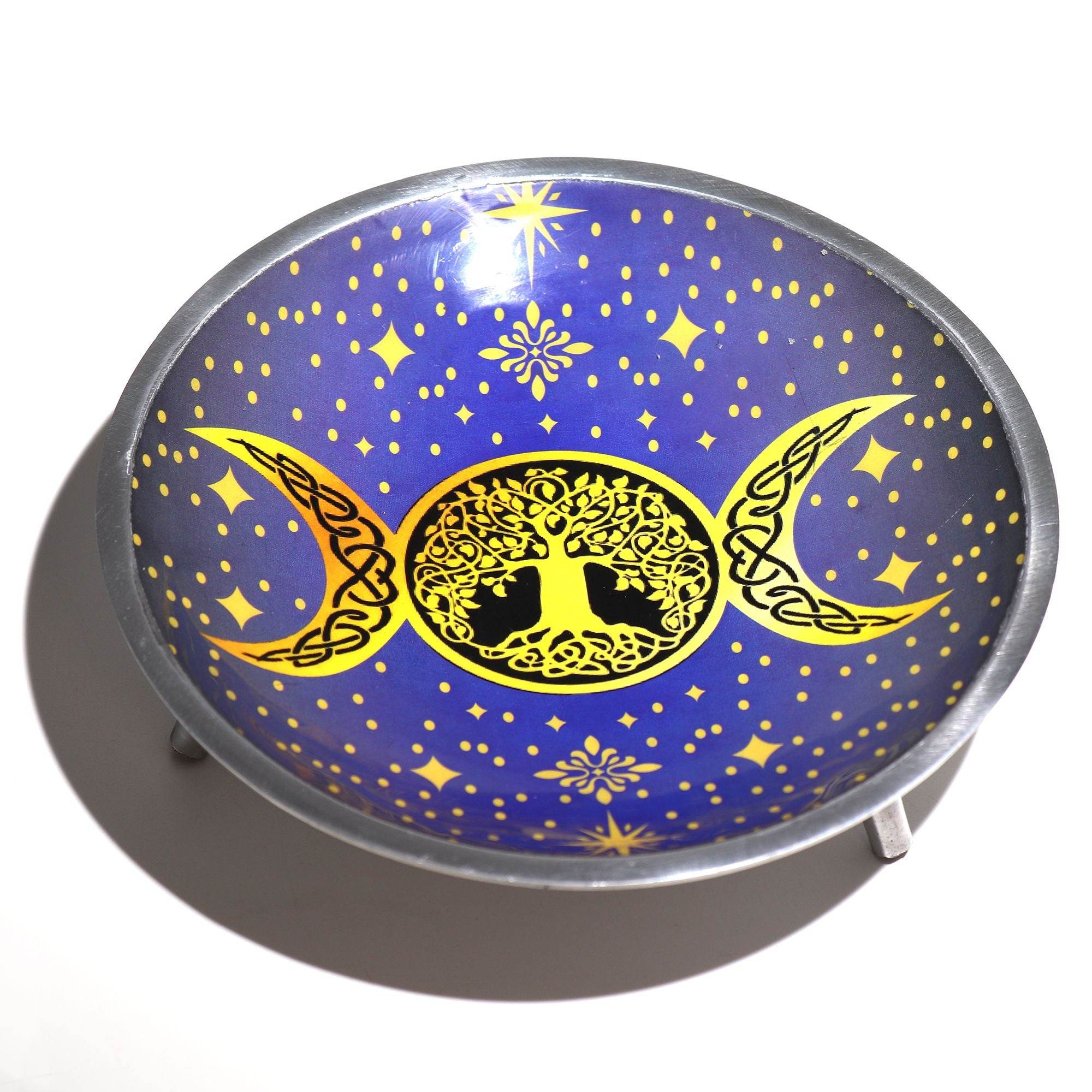 Triple Leg  Enamelled Offering Plate - Purple Triple Moon