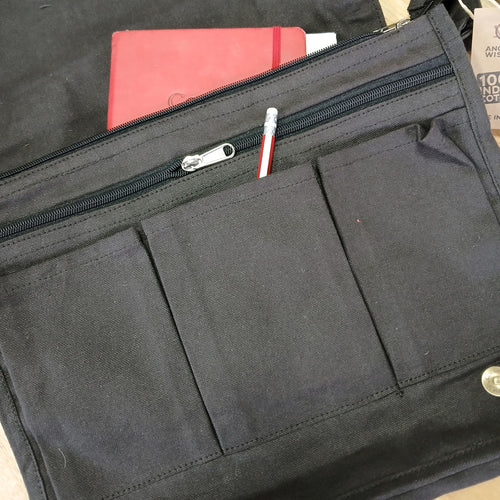 Artisan Charcoal Cotton Canvas Laptop Messenger Bag