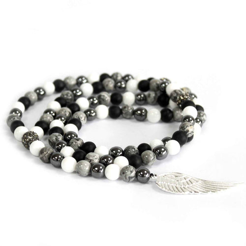 Artisan Gemstone Necklace | Angel Wing & Grey Agate