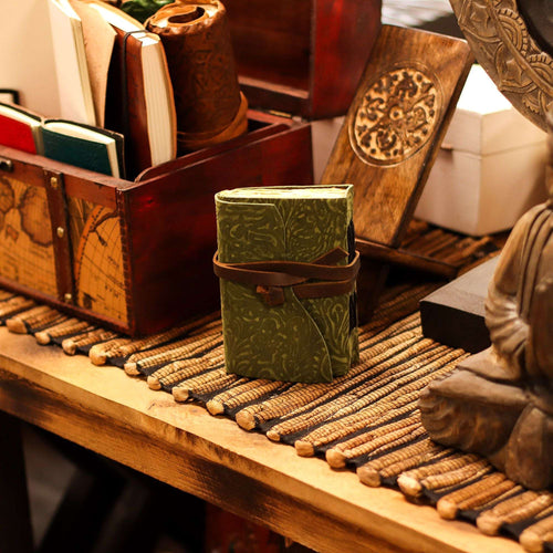 Artisan Green Maze Deckle-Edge Leather Notebook | 12.7x8.9cm