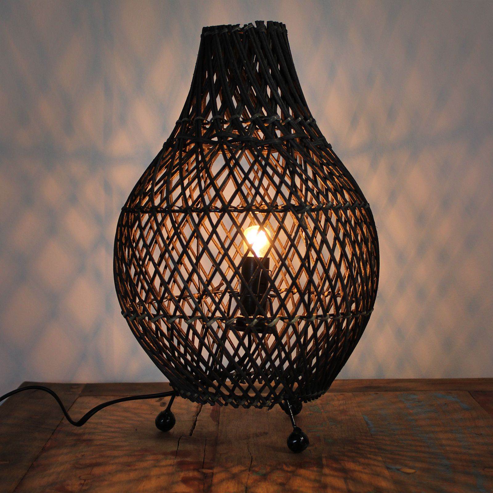 Handwoven Rattan Table Lamp | Black