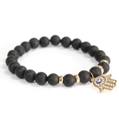 Artisan Gemstone Bracelet | Hamsa & Black Agate