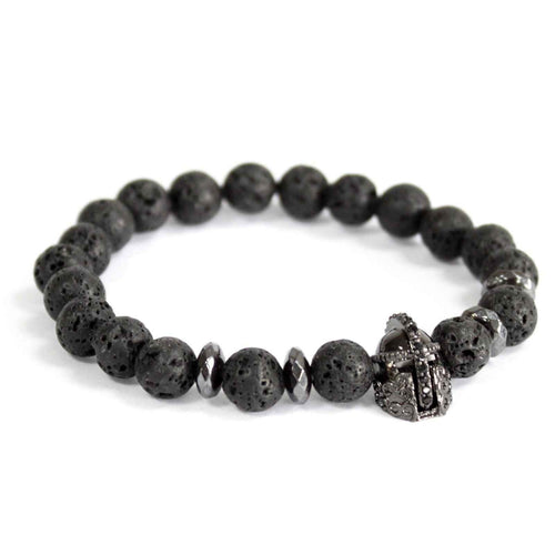 Artisan Gemstone Bracelet | Knight's Helmet & Lava Stone