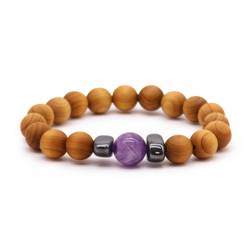Artisan Cedarwood Bangle | Third Eye Chakra & Amethyst