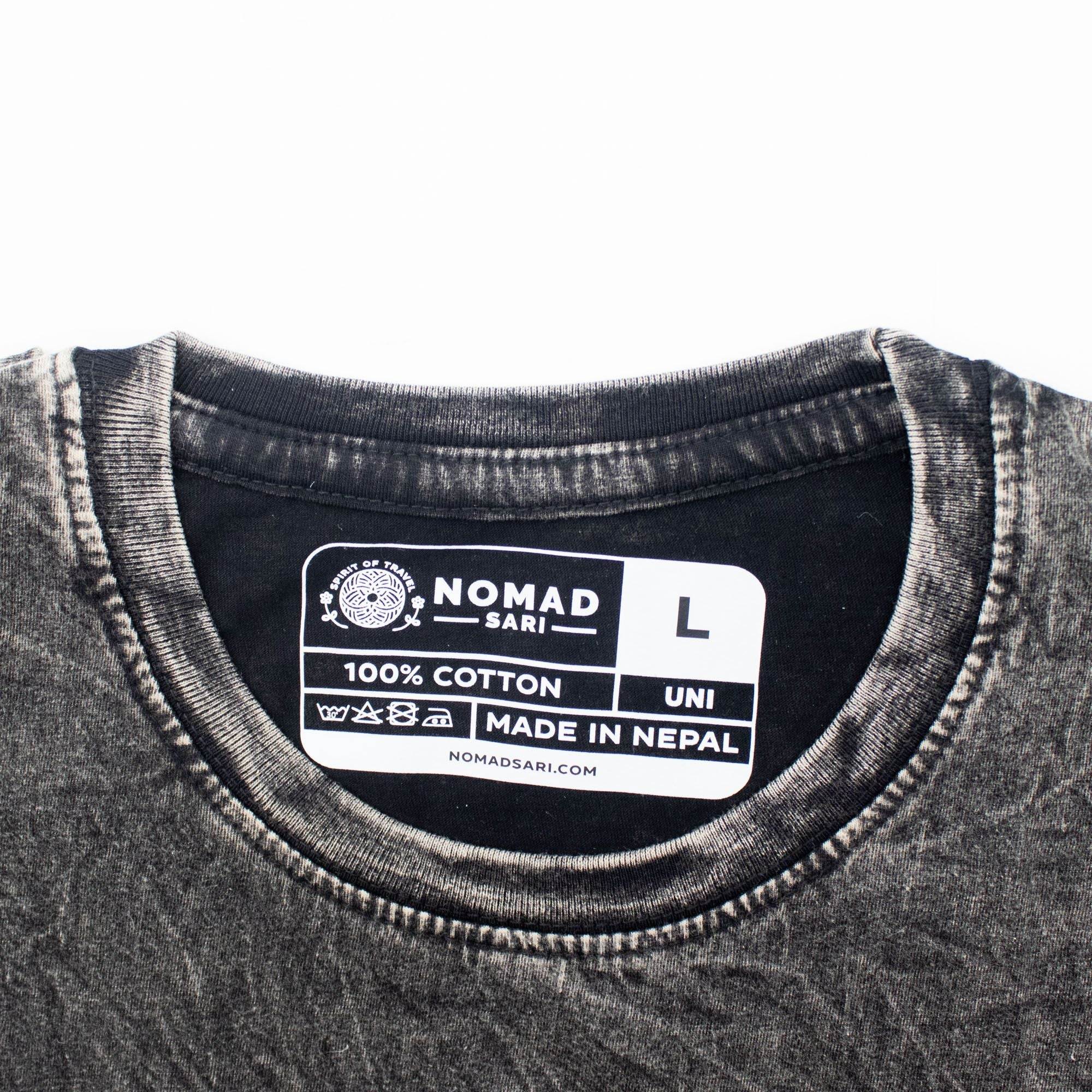 Nomad Sari Stonewashed Cotton Tee | Compass of Life | Charcoal | Large
