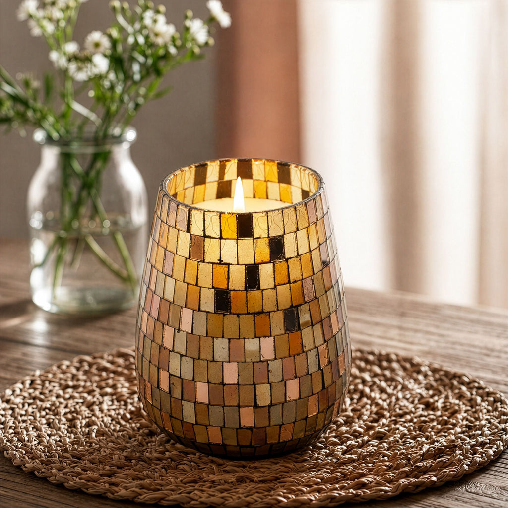 Artisan Tall Glass Jar Candles | Amber Mosaic