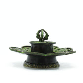 Brass Verdigris Tibetan Cone & Incense Holder - Eight Symbols