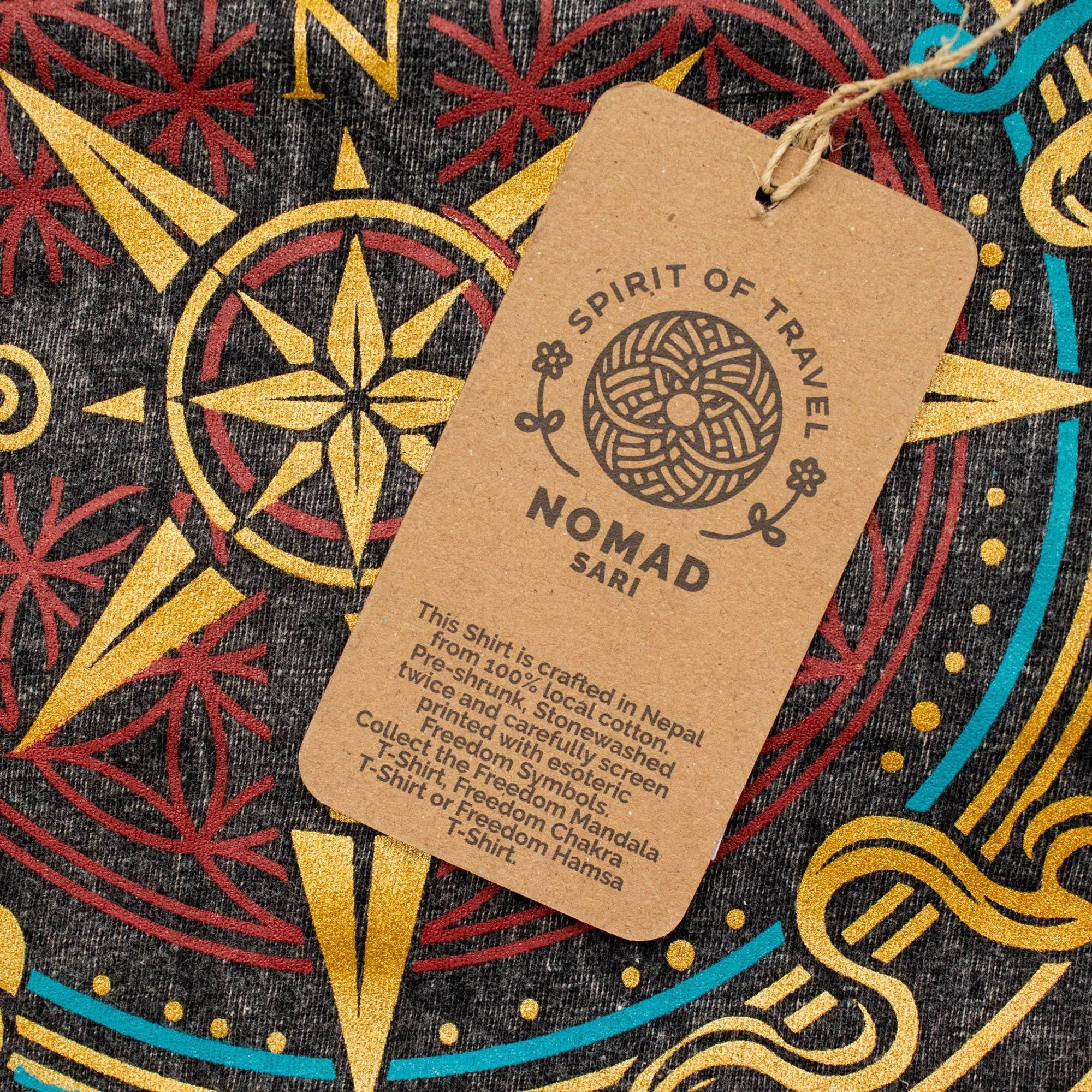 Nomad Sari Stonewashed Cotton Tee | Compass of Life | Charcoal | Large