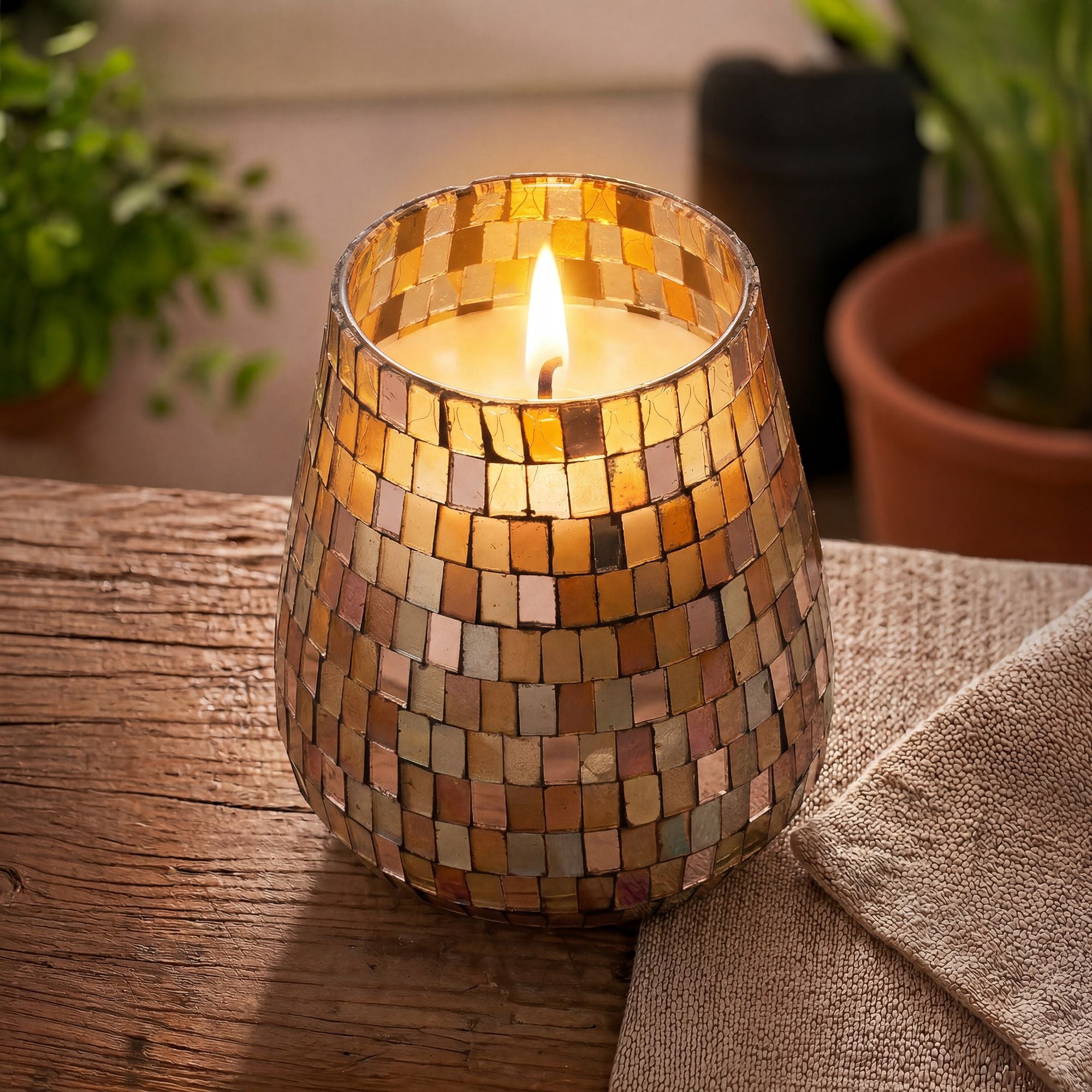 Artisan Tall Glass Jar Candles | Amber Mosaic