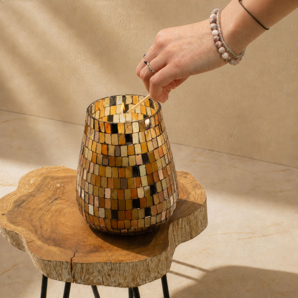 Artisan Tall Glass Jar Candles | Amber Mosaic