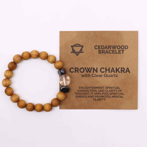 Artisan Cedarwood Bangle | Crown Chakra & Clear Quartz