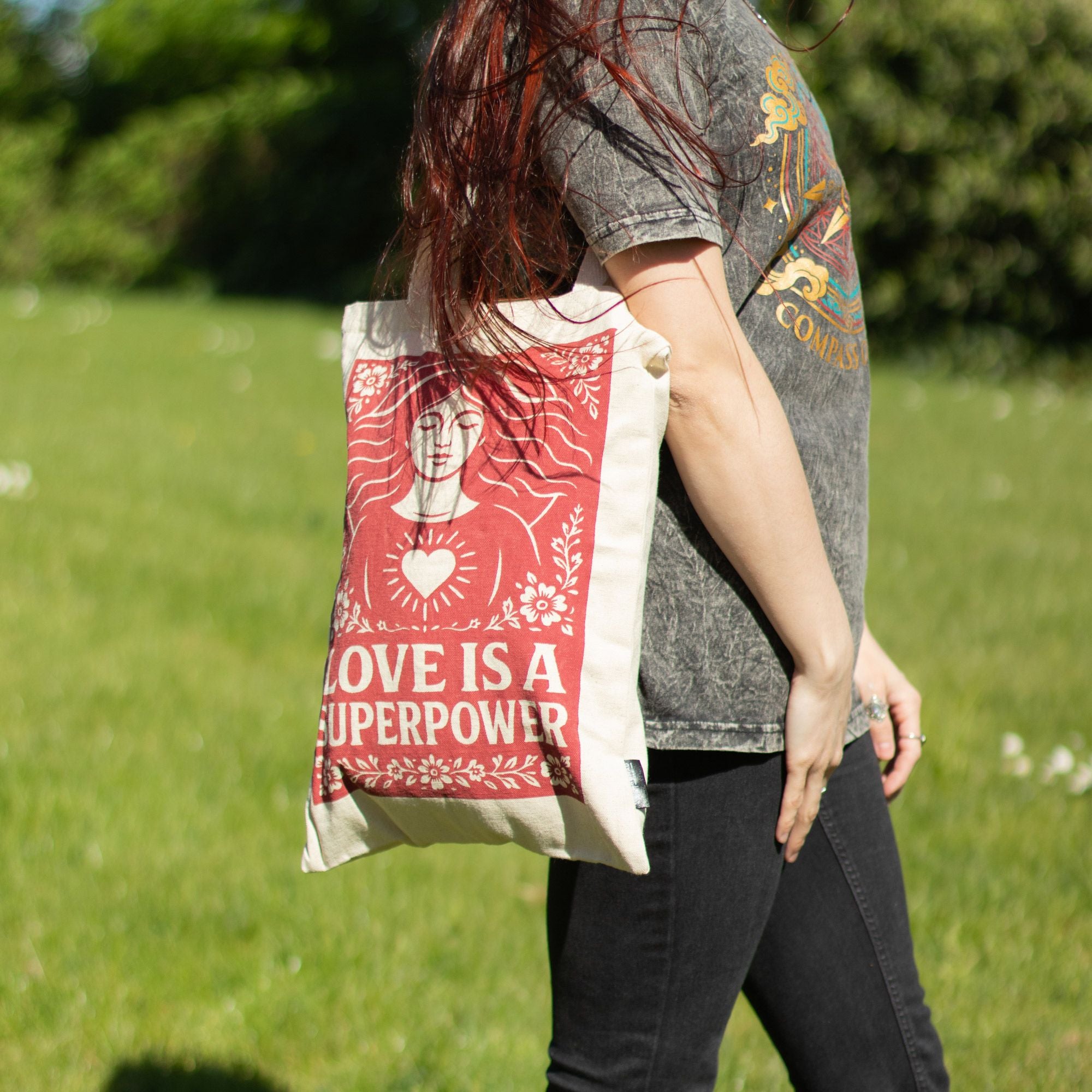 Nomad Sari Iconic Toni Tote Bag - Love is a Super Power - Natural 10oz