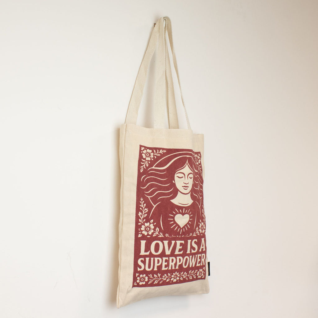 Nomad Sari Iconic Toni Tote Bag - Love is a Super Power - Natural 10oz