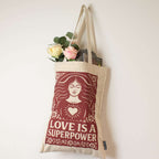 Nomad Sari Iconic Toni Tote Bag - Love is a Super Power - Natural 10oz