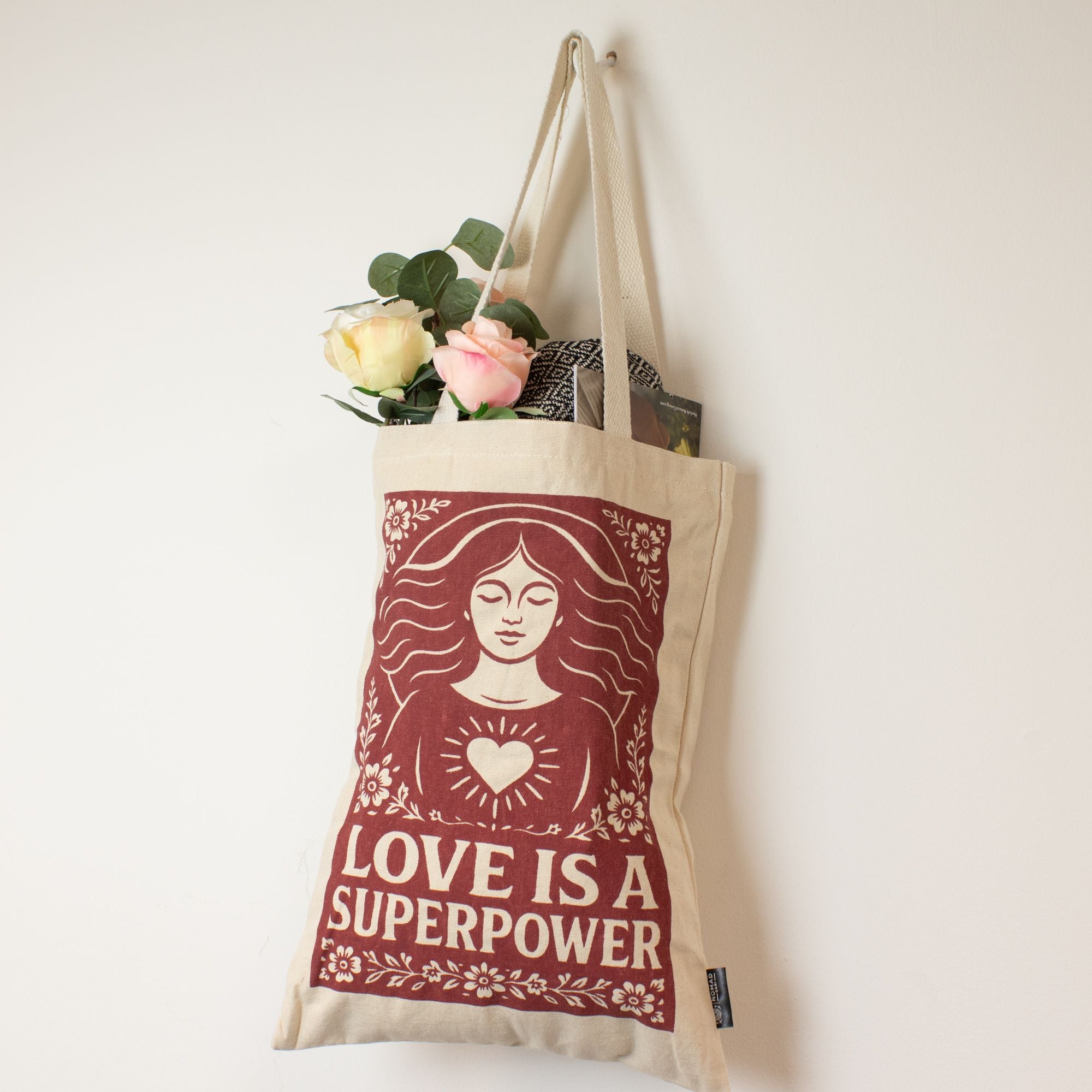 Nomad Sari Iconic Toni Tote Bag - Love is a Super Power - Natural 10oz