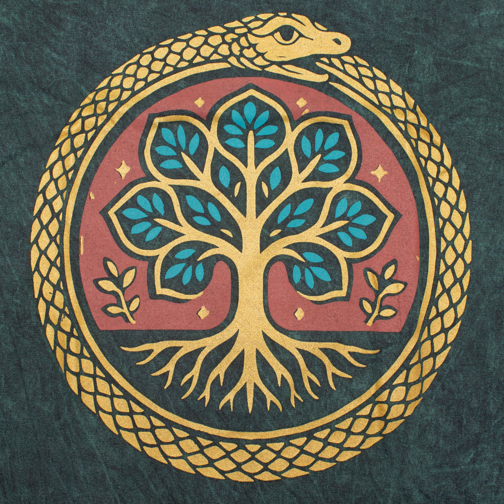Nomad Sari Stonewashed Cotton T-Shirt - Tree of Life - Green - Small