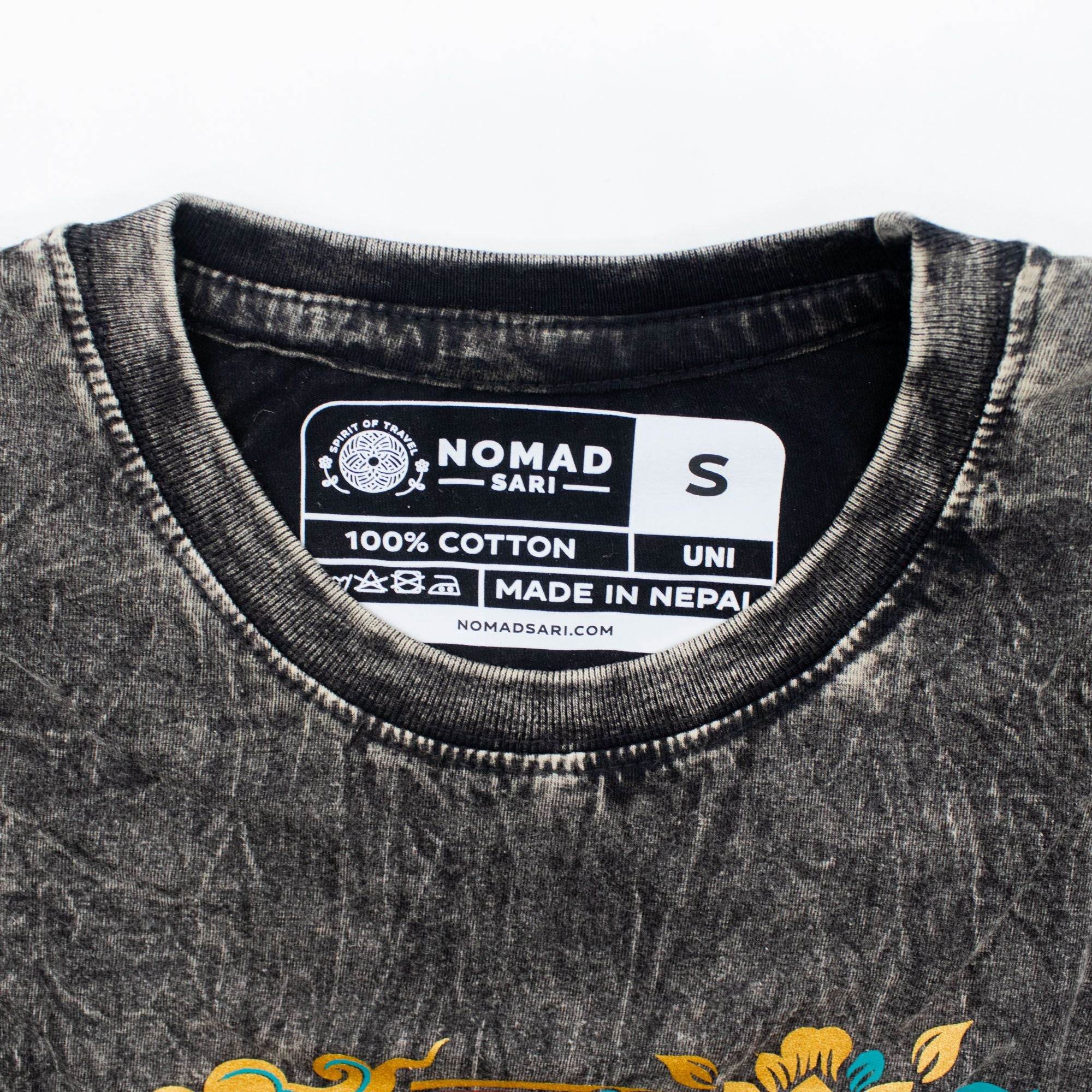 Nomad Sari Stonewashed Cotton Tee | Compass of Life | Charcoal | Small