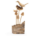 Handmade Parasite Wood Art Carving - Bird & Bee on Mushrooms