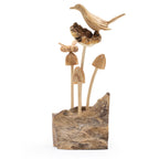 Handmade Parasite Wood Art Carving - Bird & Bee on Mushrooms