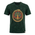 Nomad Sari Stonewashed Cotton T-Shirt - Tree of Life - Green - Medium