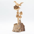 Handmade Parasite Wood Art Carving - Bird & Bee on Mushrooms