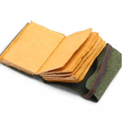 Artisan Green Maze Deckle-Edge Leather Notebook | 12.7x8.9cm