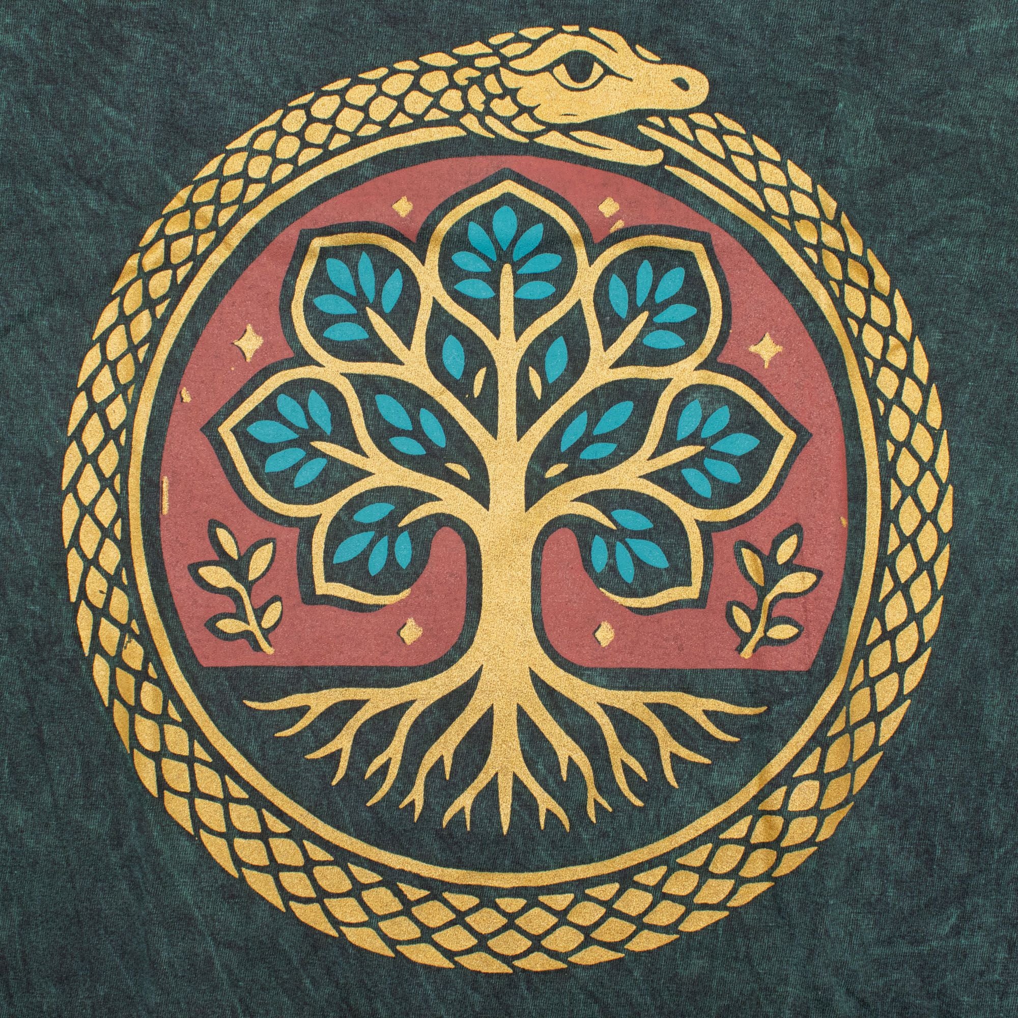 Nomad Sari Stonewashed Cotton T-Shirt - Tree of Life - Green - Medium