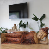 Handcarved Suar Wood Sleeping Buddha Statue | 50cm